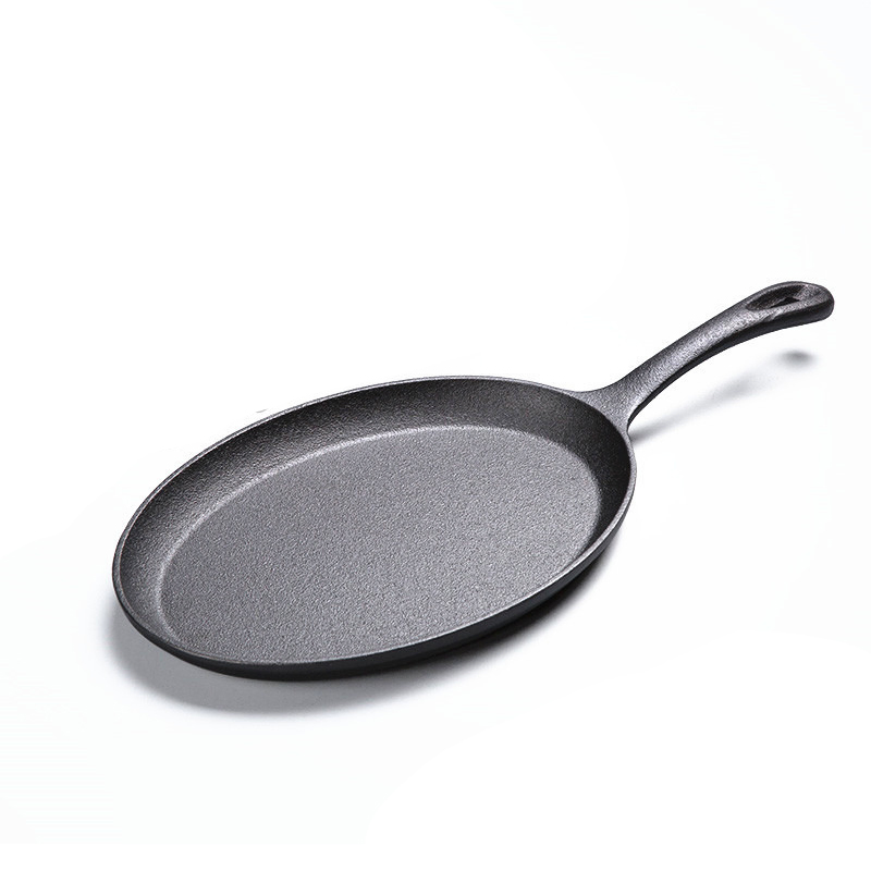 26cm Cast Iron Pan Oval Cast Iron Outdoor BBQ Steak Pan Non Stick Pancakes Pizza Baking Pan