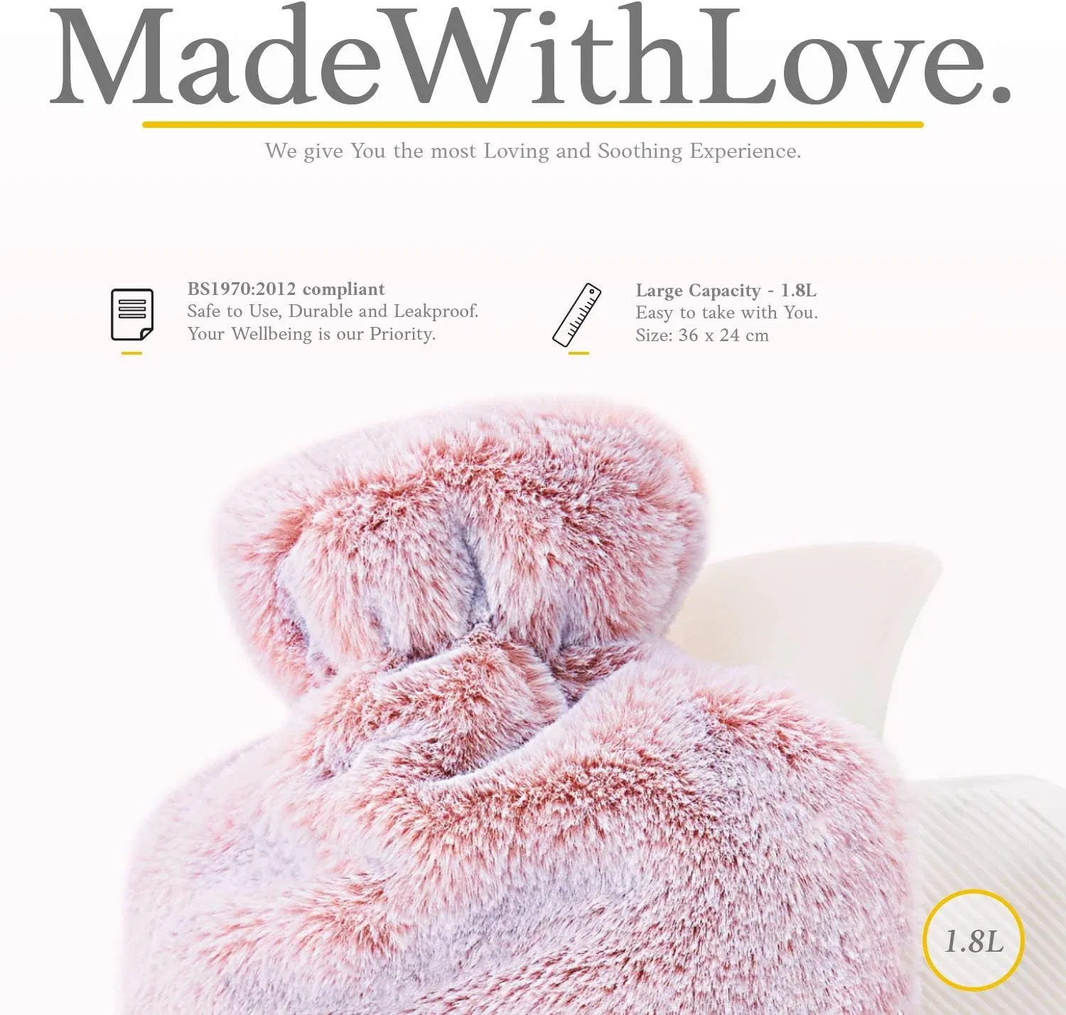 1.8L Classic Hot Water Bottle for Relief Neck and Shoulders Feet Warmer