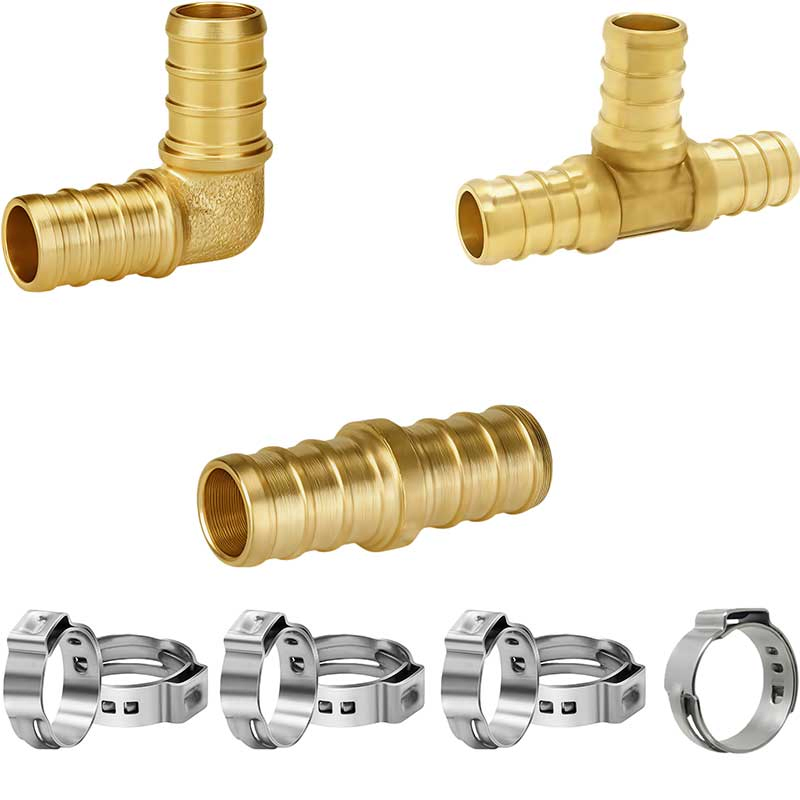 1/2" Brass Pex Elbow Tee Crimp Fittings for Pex Pipe Plumbing