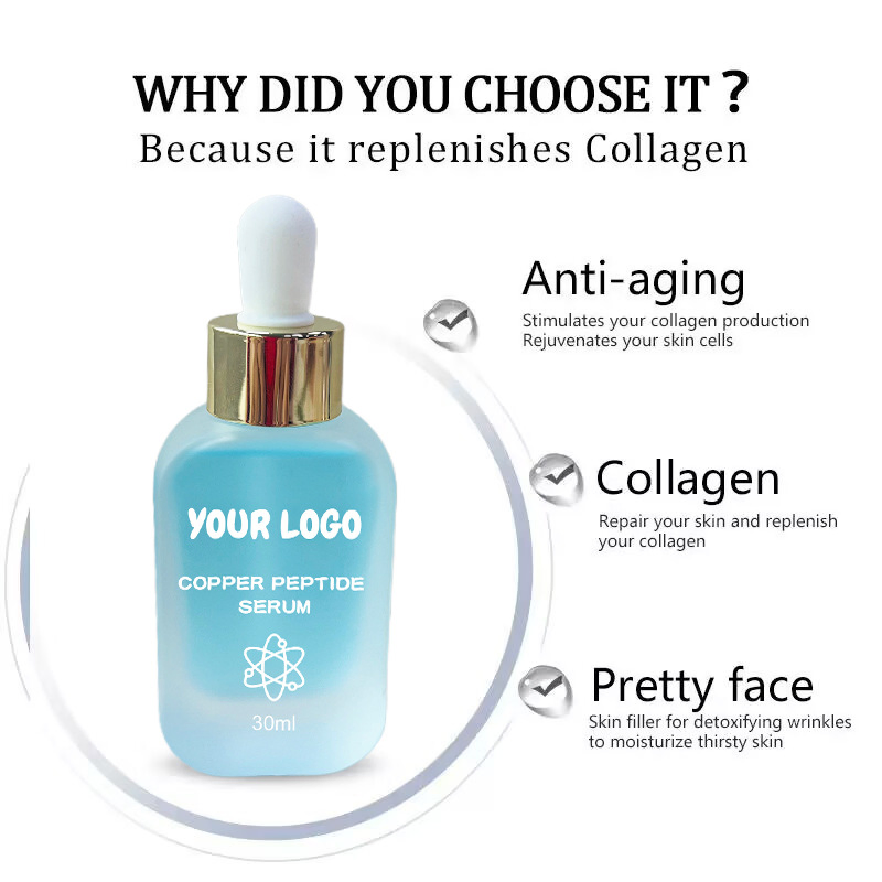 Private Label Copper Peptide Serum for Face Hyaluronic Acid Reduces Fine Lines Wrinkles Plumping Collagen Skin Care Essence