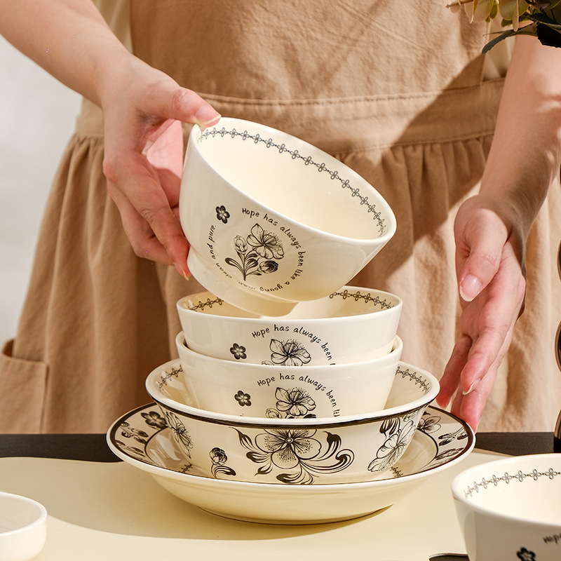 Nordic Style Ceramic Tableware Household Rice Bowl and Plate Set