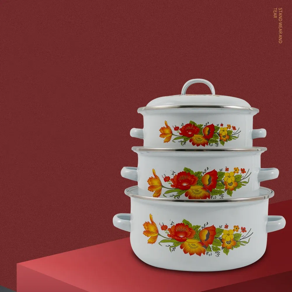 Wholesale Customized Home Kitchenware Enamel Pot Set of Three Pieces Cookware Set