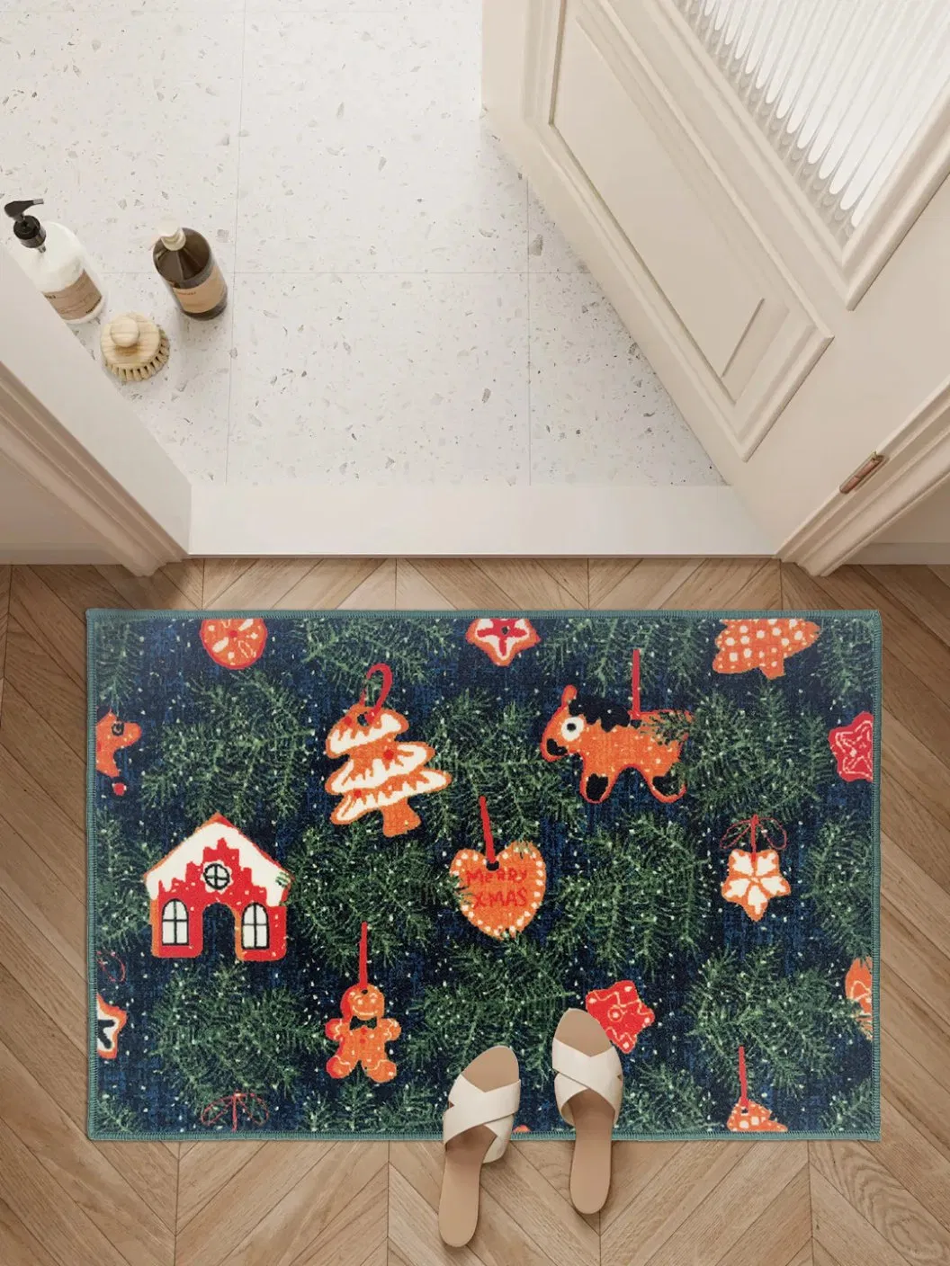 Printed Nylon+Latex Slip Resistant Rubber Backing Entryway Rug for Living Room