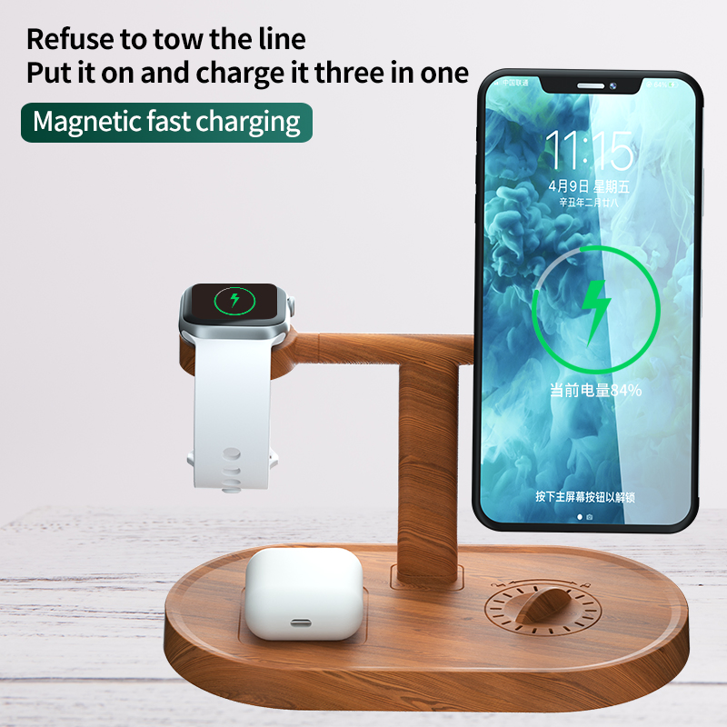 2021 Amazon Bestseller Earphone Watch Phone 3 in 1 USB Charging Dock Station Stand Travel Wireless Charger