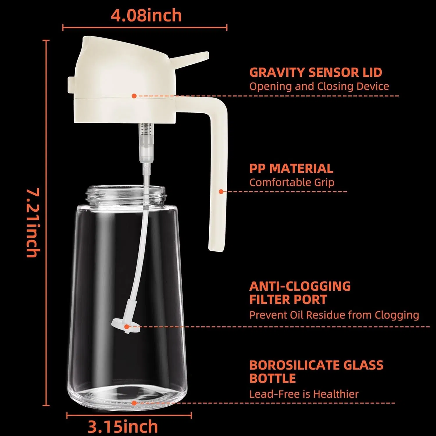 DS-2646WH Oil Dispenser, Olive Oil Bottle for Kitchen 16 Oz Glass Olive Oil Dispenser and Vinegar Dispenser, Oil Bottles for Kitchen (470ml)