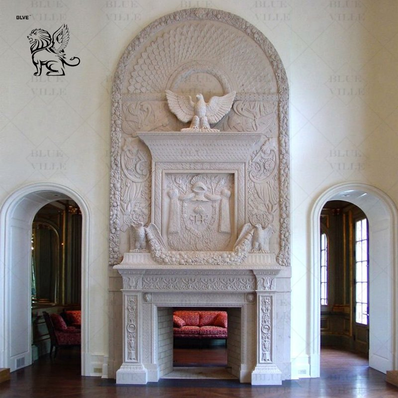 French Style Home Decor Double Luxury Fireplace Mantel Marble Stone Fireplace Surround Customized Factory