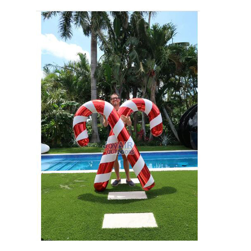 Large Outdoor Inflatable Christmas Balloons Decoration PVC Mirror Candy Canes