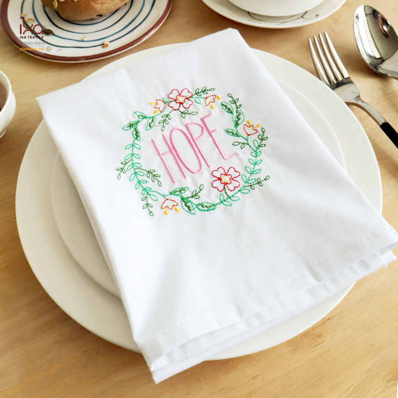 Hotel Living Room Home Decoration Hot Sale New Product Custom Printed Embroidery Woven White Cloth Cotton Napkins with Logo