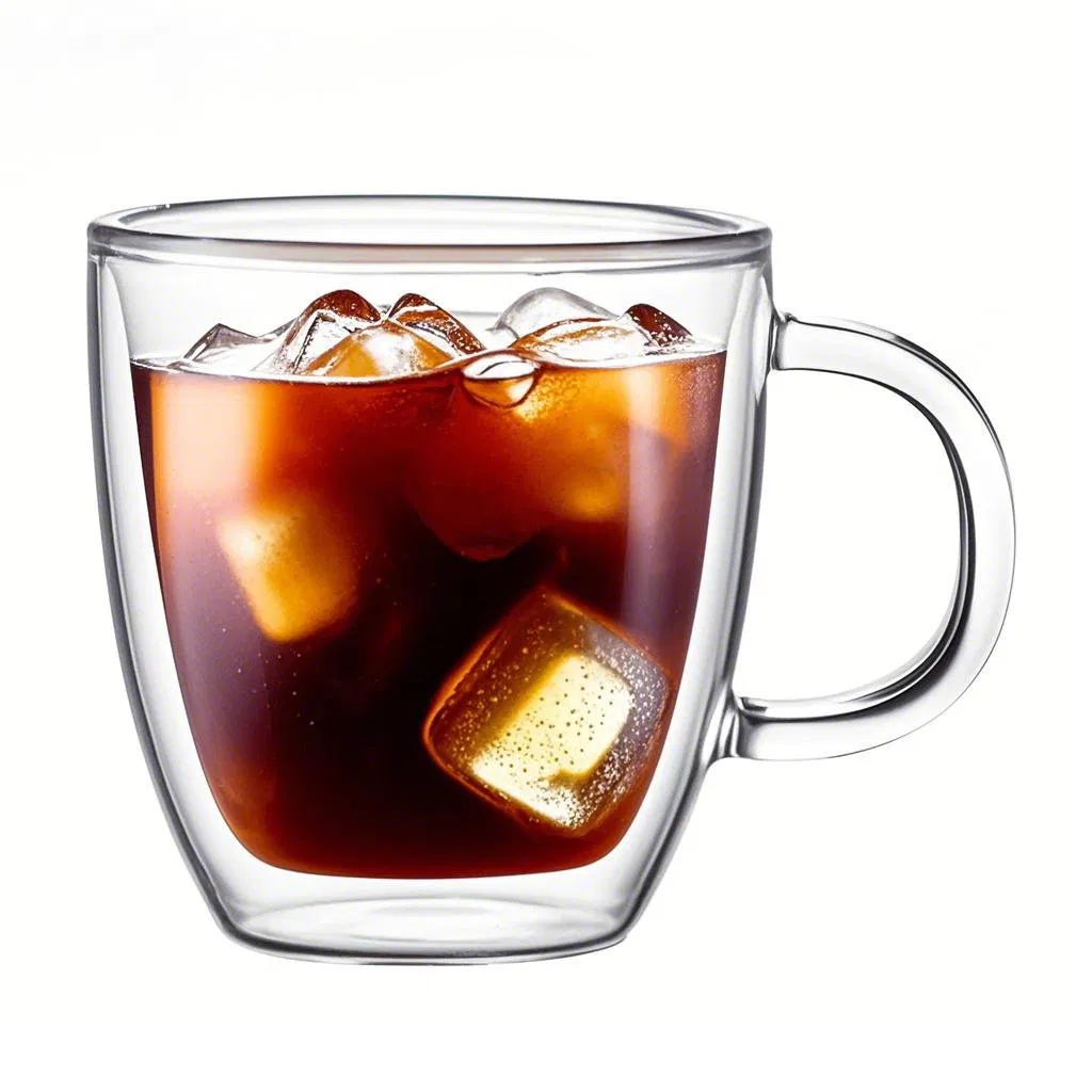 Clear Double Wall Glass Mug Coffee Cup for Tea Borosilicate Glass Cup Glassware for Drinking Chiller Frosty, Frozen Ice Mug, Beer Glass Cup for Milk with Handle