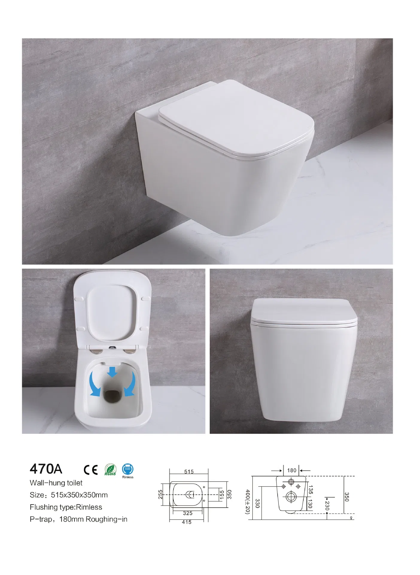 Wall-Mounted Concealed Cistern Elongated Toilet Bowl Dual-Flush Ceramic Wc with Seat Cover