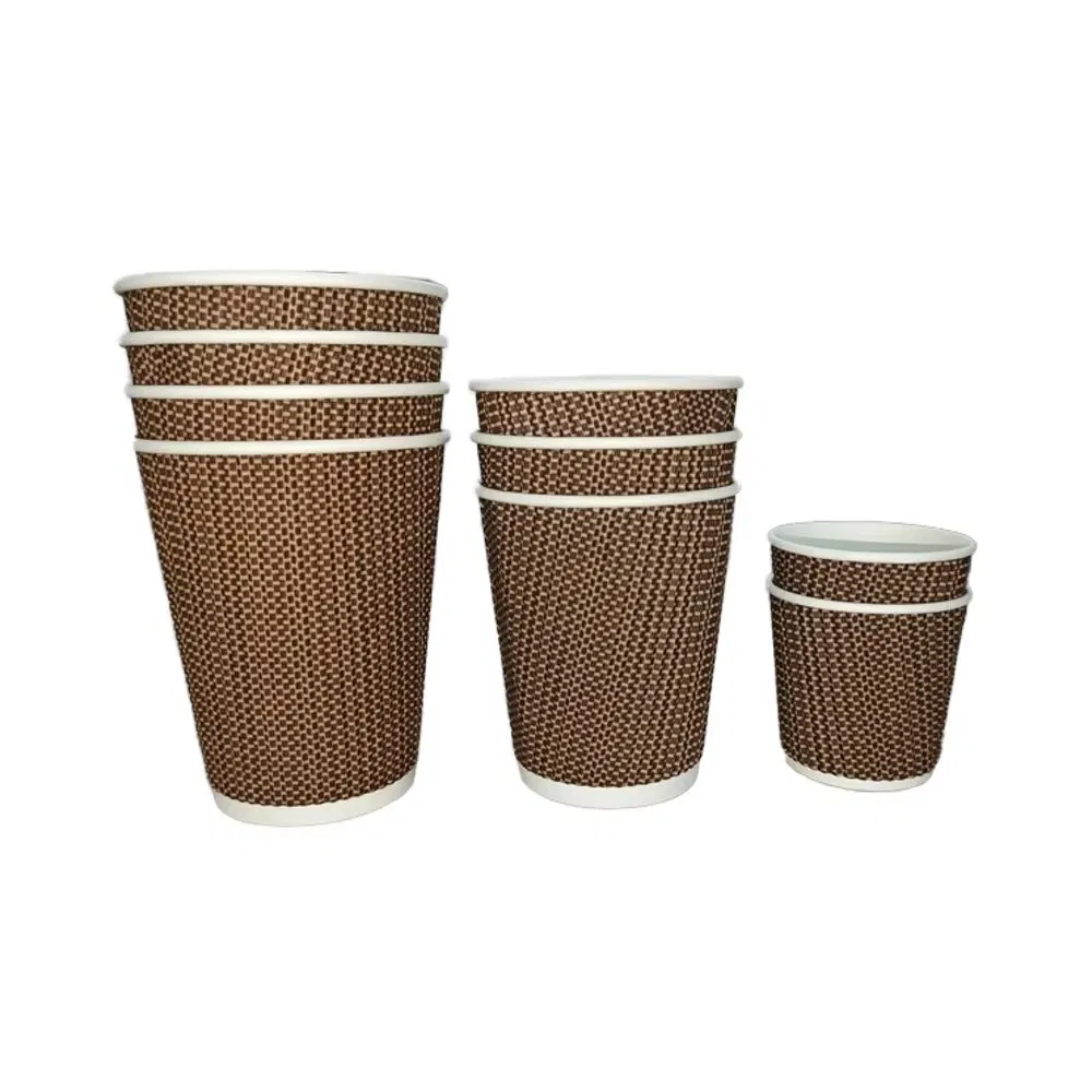 Бумажный стакан 8oz с крышкой, гофрированные стенки