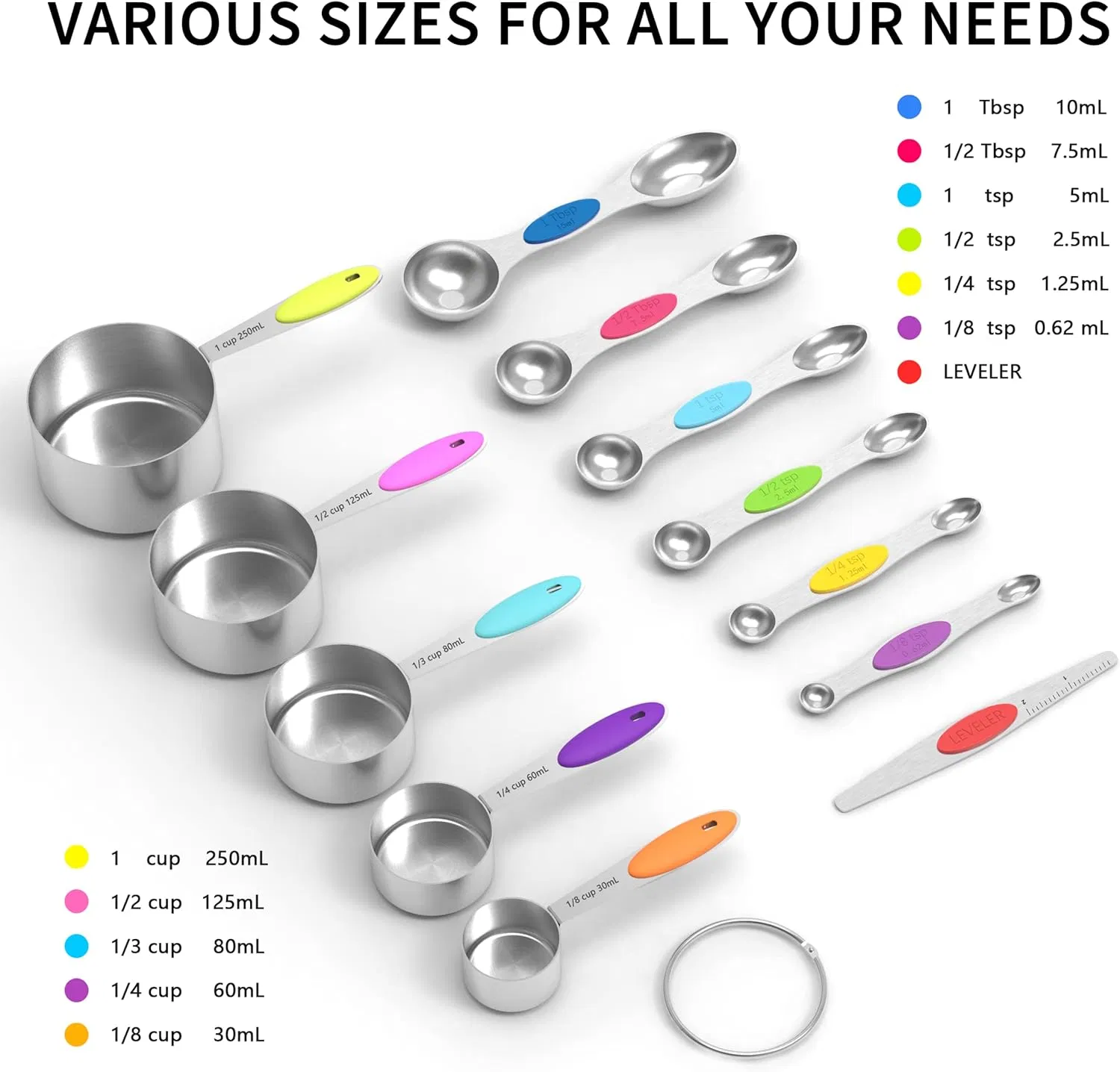 Measuring Cups and Magnetic Measuring Spoons Set, Stainless Steel Measuring Cups