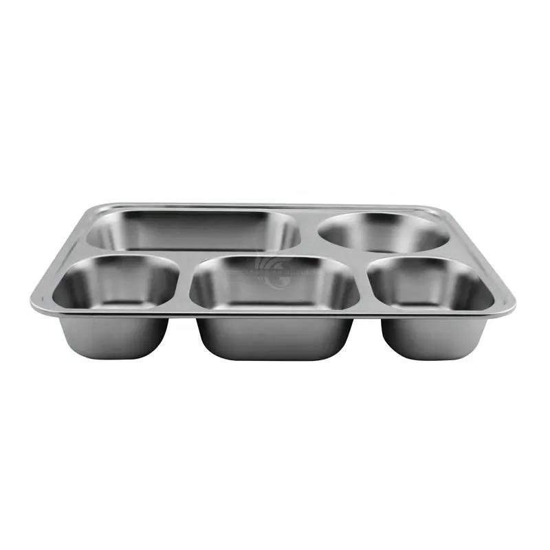 (5-Pack) Mini Mess Trays Great Lunches Kids Stainless Steel Divided Plates Compartment Food Pan Trays