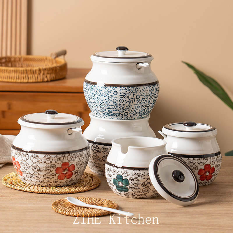 Ceramic Lard Household Chili Oil Tank with Lid