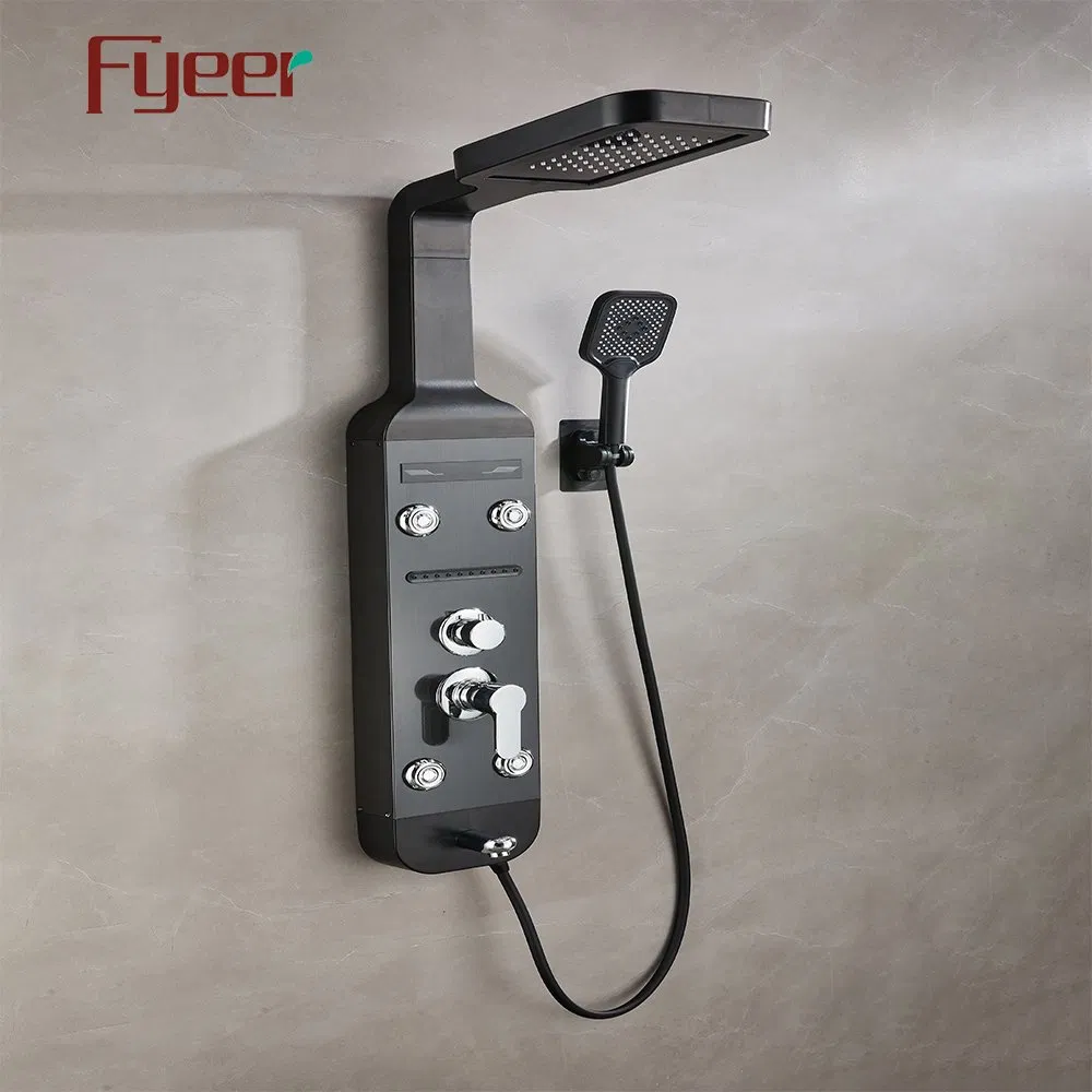 Fyeer Black Shower Panel with Ceramic Cartridge and Alloy Handles