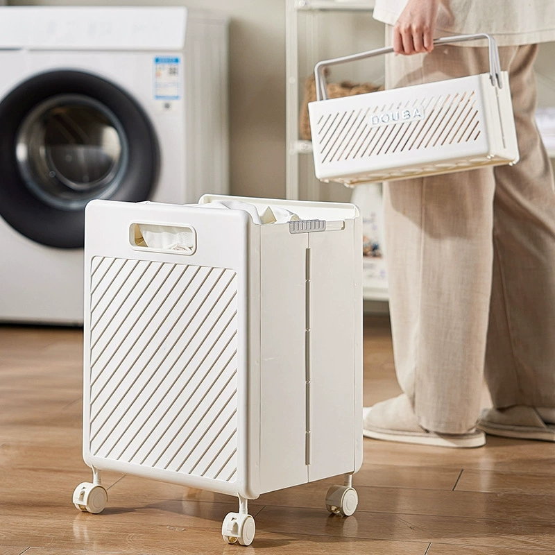 Foldable Laundry Cart with Wheels, Handle, and Lid for Bedroom Use Mi30568