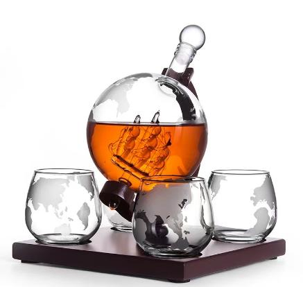 Good Quality Antique Ship Glass Jug Luxury Creative Decanter World Map Wine Glass Set