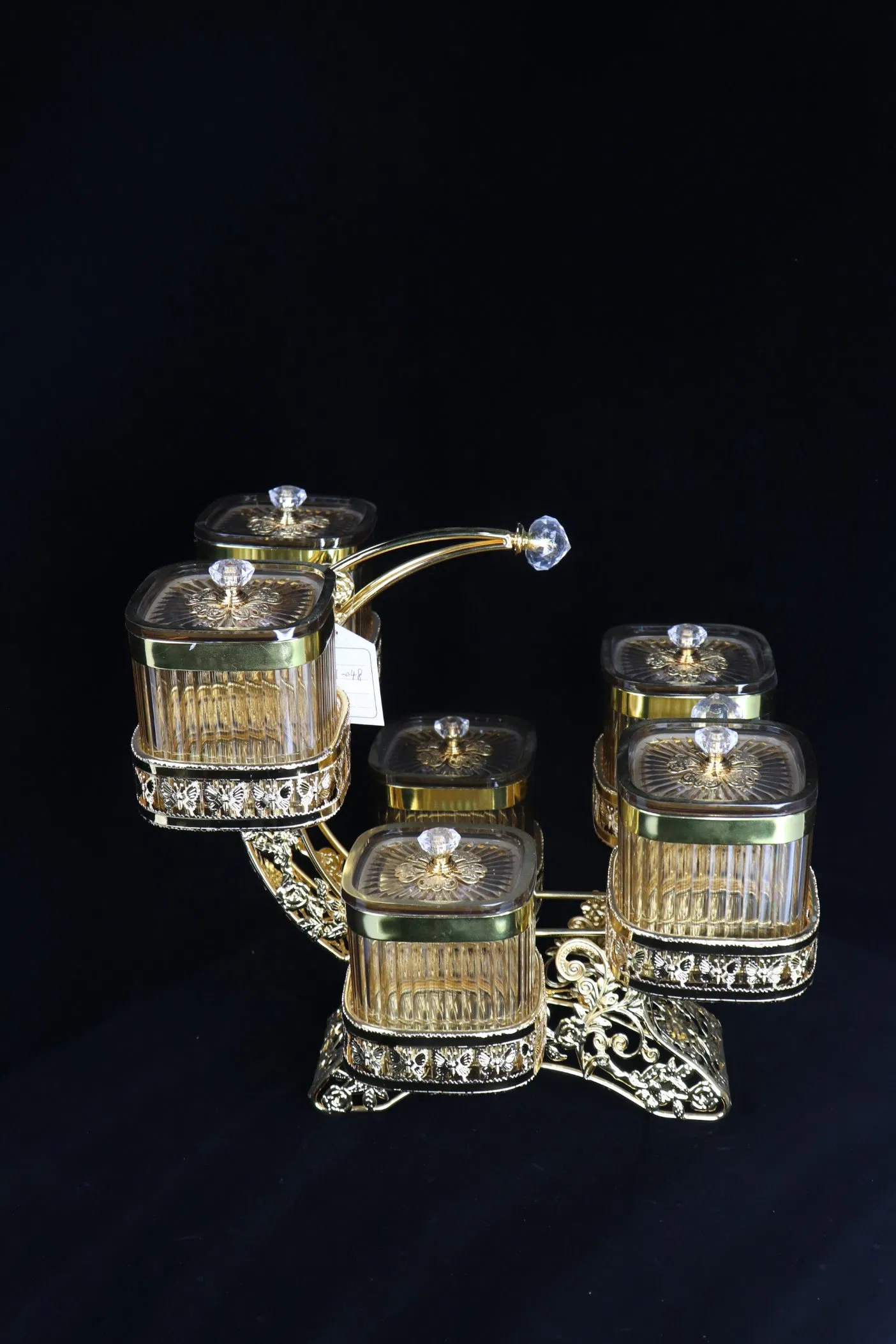 Luxury Home Decor Set, Featuring 6 Square Acrylic Airtight Jars and a Gold-Plated Iron Candy Bowl