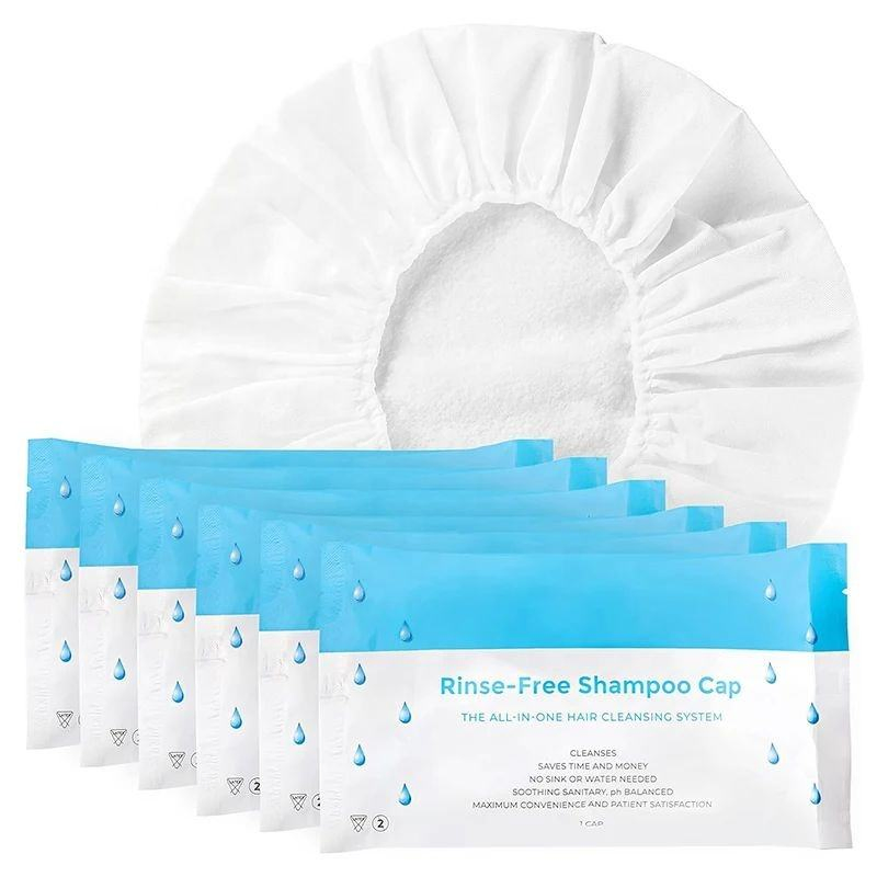 Customized Package Disposable Med-Cover Rinse Free Shampoo Wet Cap No Water Use Practical for Hospital & Travel Hiking Camping