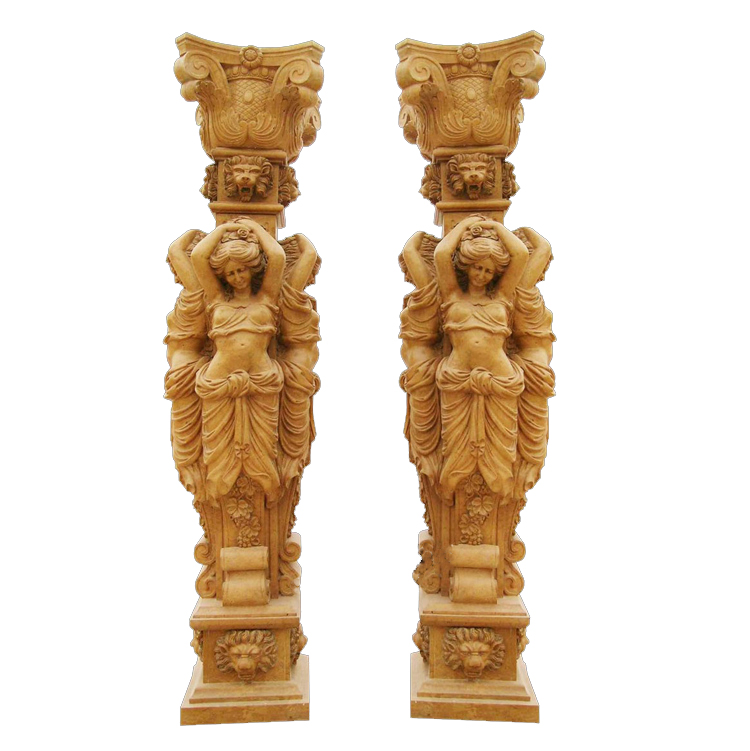 Natural White Marble Columns with Women Statue and Square Base