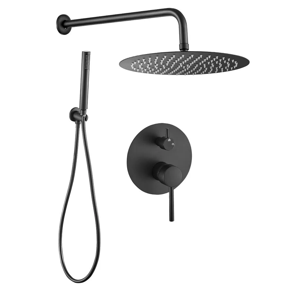 Luxury Brass Black in-Wall Hotel Bathroom Shower Set Hidden Concealed Rainfall Shower Faucets