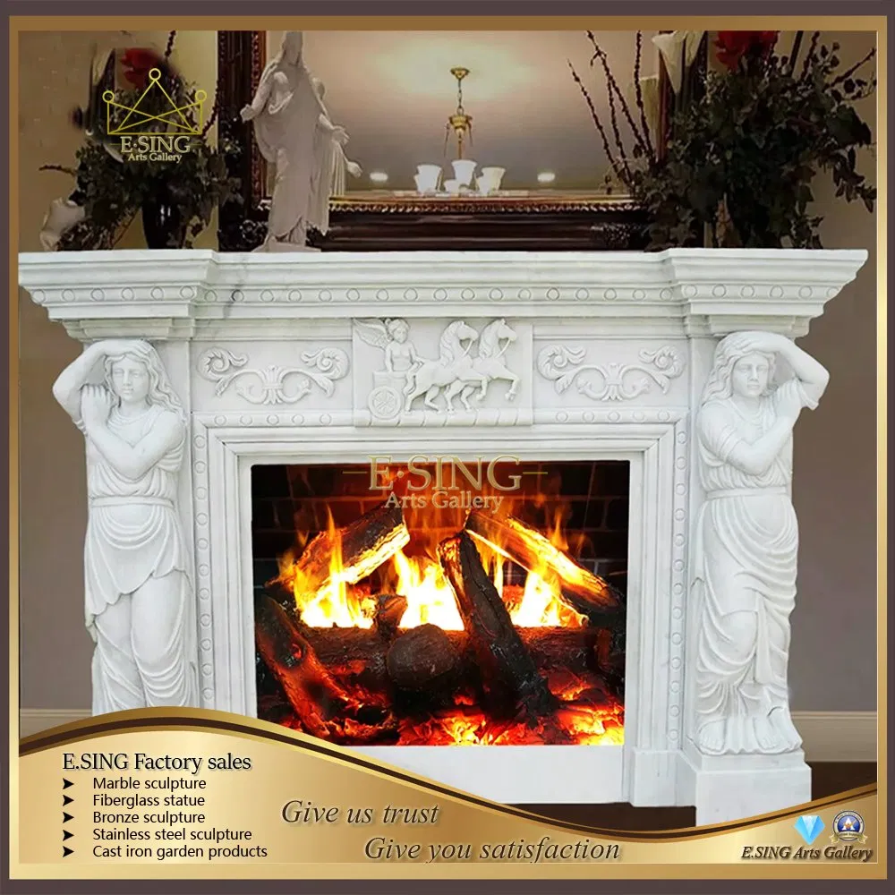 Luxurious High Quality Indoor Decoration White Marble Lady Statue Fireplace