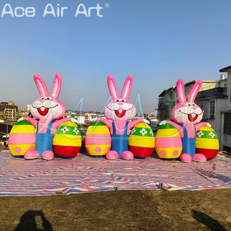 Easter Decoration Cute Pink Inflatable Bunny with Easter Eggs Pop-up Rabbit Model