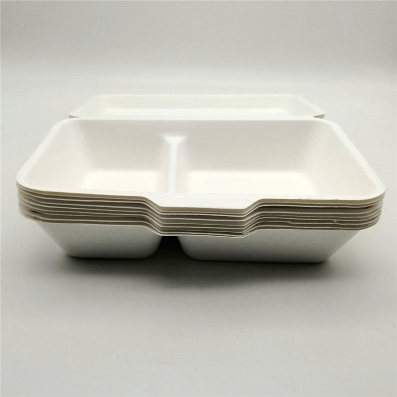 Takeaway Microwavable Bagasse Disposable 2 Compartment Bento Food Storage Lunch Boxes / Meal Prep Containers