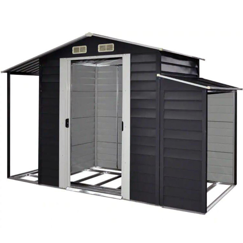 Galvanized Steel Square Tube Garden Shed with Double Sliding Door for Backyard