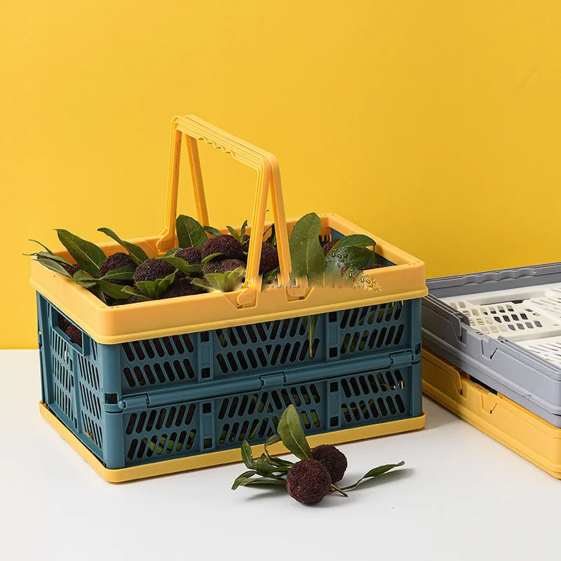 Food Containers Grocery Shopping Baskets Fruit Vegetable Snacks Boxes Handles Folding Outdoor Picnic Storage Basket Plastic