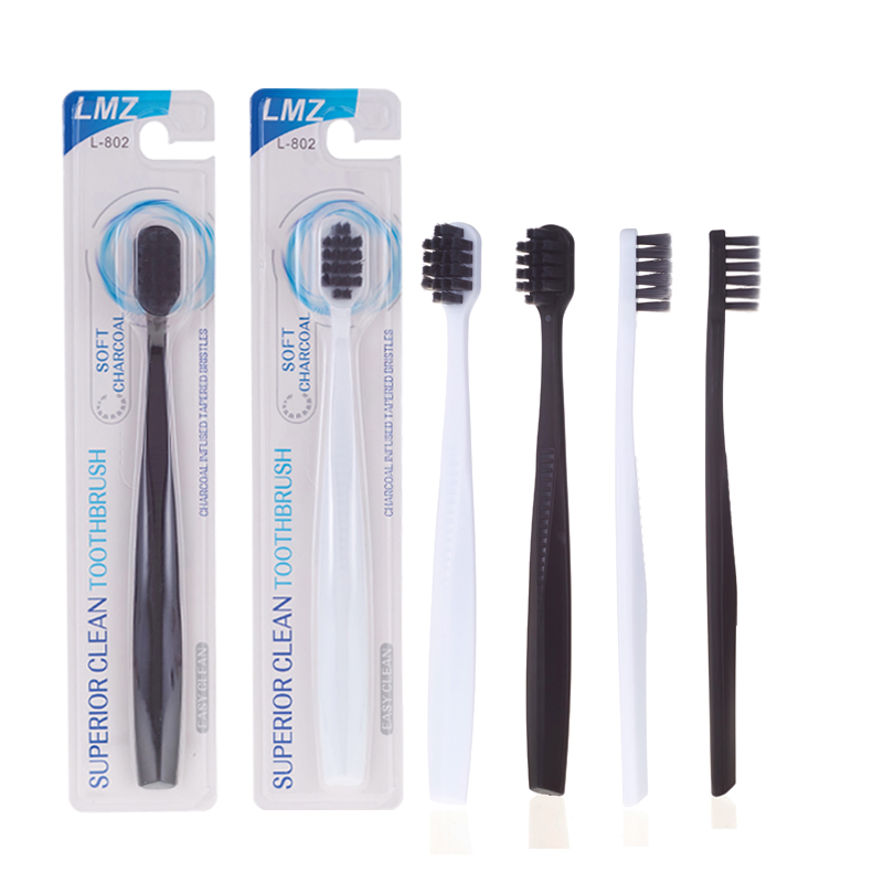Manufacturer Custom Logo Activated Charcoal Soft Bristles Whitening Teeth Adult Plastic Manual Toothbrush