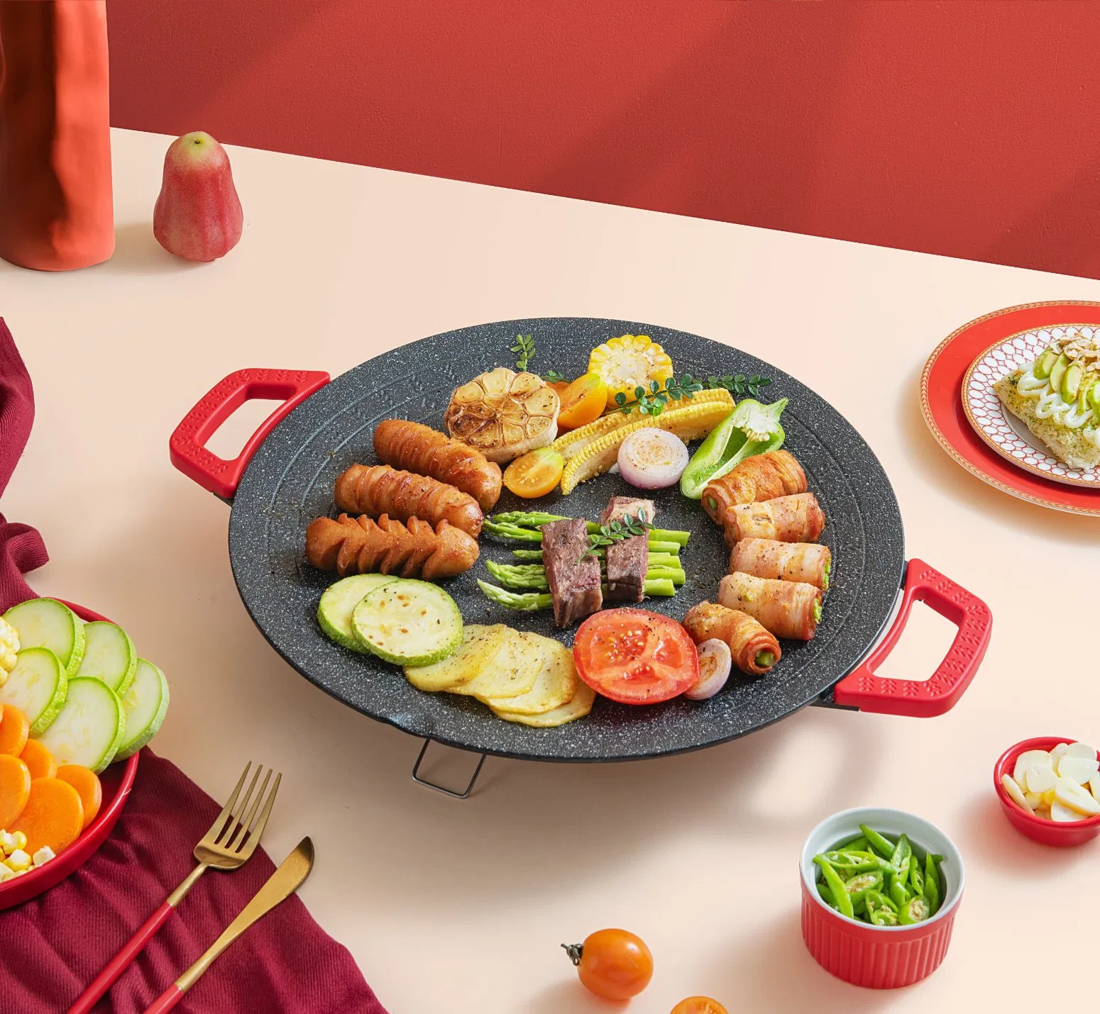 Electric Grill with Non-Stick Coating Fast Heating Temperature Control 36cm