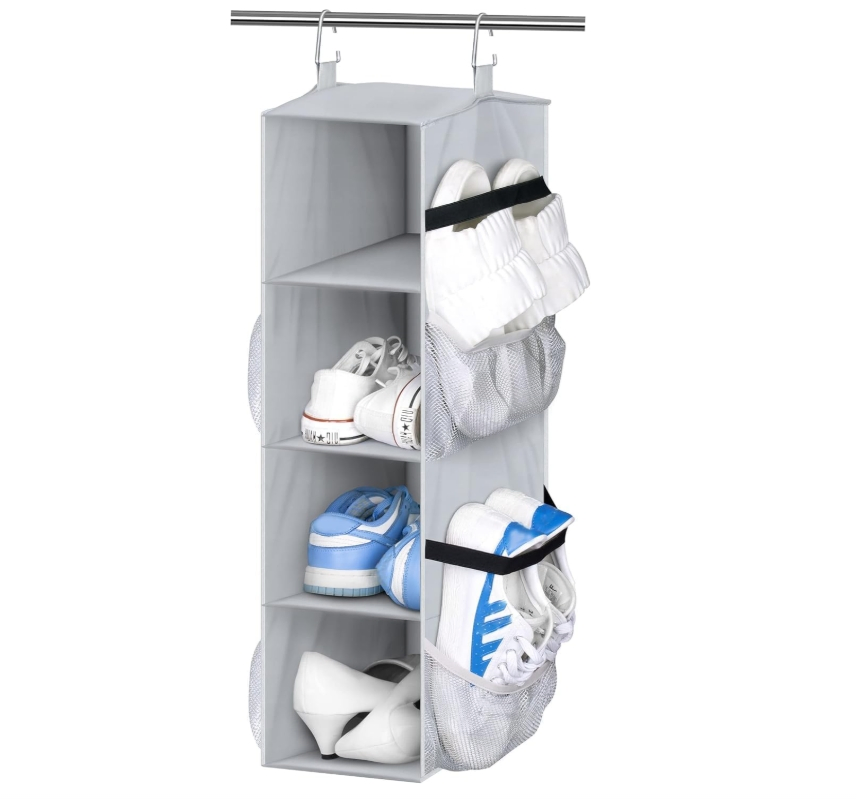 Short Hanging Holds 8 Pairs Shoe Organizer Closet Storage with Side Pockets