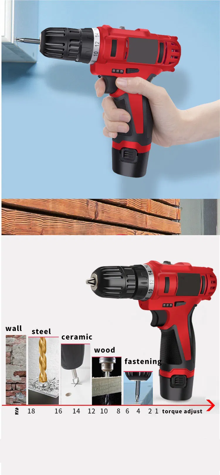 109 Piece Cordless Drill Combo Kits 10mm Keyless Chuck Professional Household Home Tool Kit Set for Garden House Repair