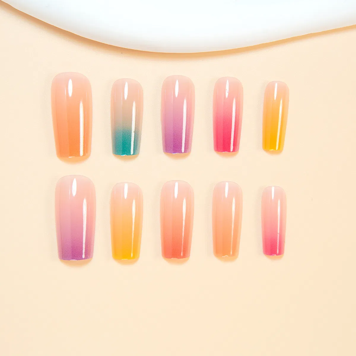 European and American Long Water Pipe Nail Candy Color Finished Nail Art Rainbow Gradient Coffin Nail Nails