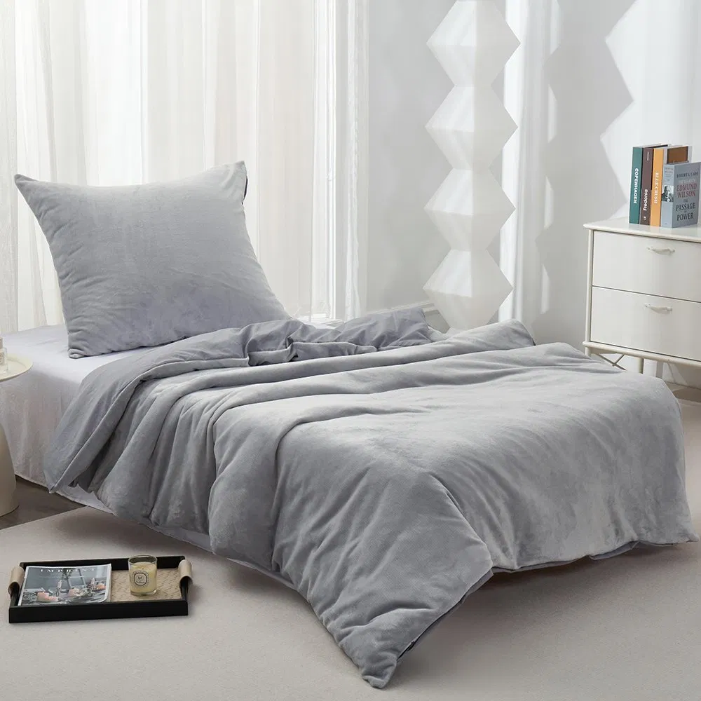 Grey Color Teddy Quilt Cover with Pillowcases All Sizes