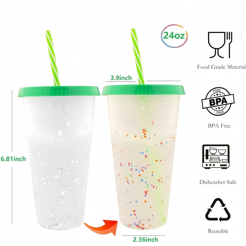 24oz Tumbler Coffee Color Changing Kids Plastic Cup Reusable PP Water Bottle