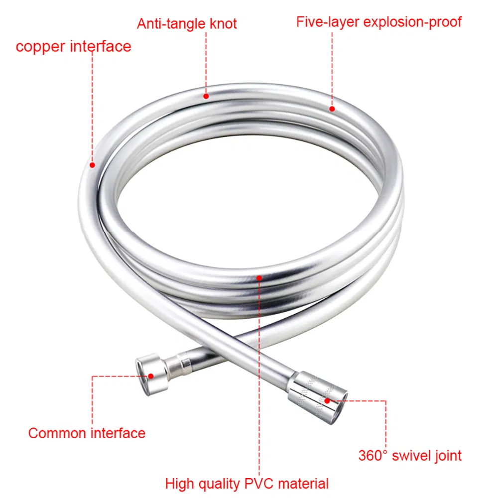 Bathroom Modern Style Durable Flexible Chrome-Finish Brass Nut PVC Shower Hose