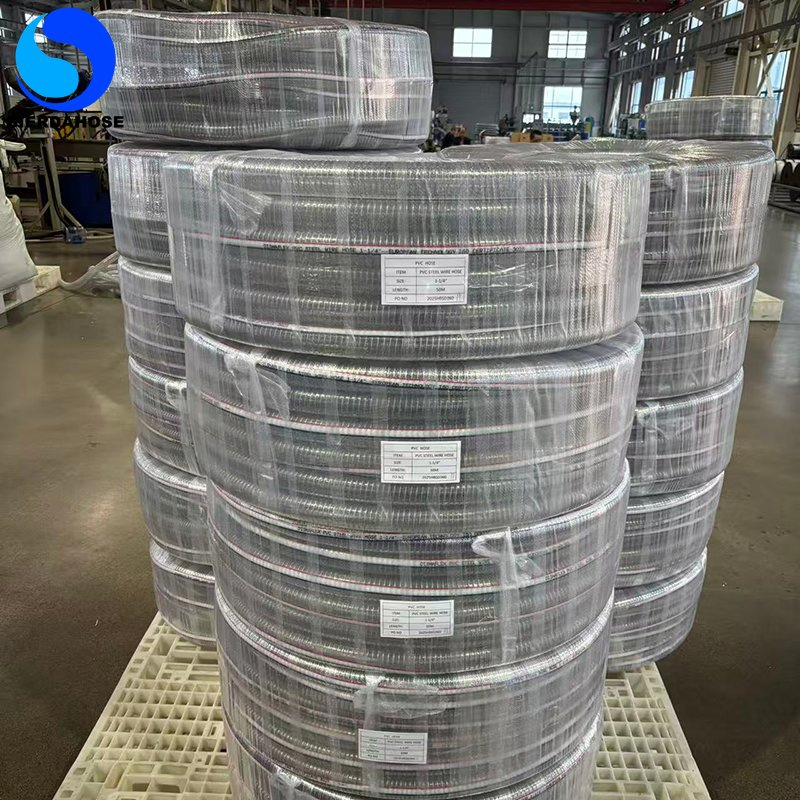 Non-Toxic Food Grade Transparent PVC Spring Hose PVC Steel Wire Reinforced Hose for Convey Oil Water Powder and Chemical Acid Industry