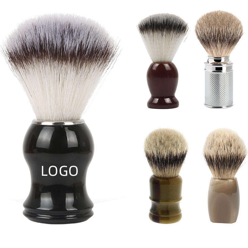 Custom Logo Shaving Brush Square ABS Plastic Handle Synthetic Nylon Silvertip Badger Hair Compact Design Direct Manufacturer