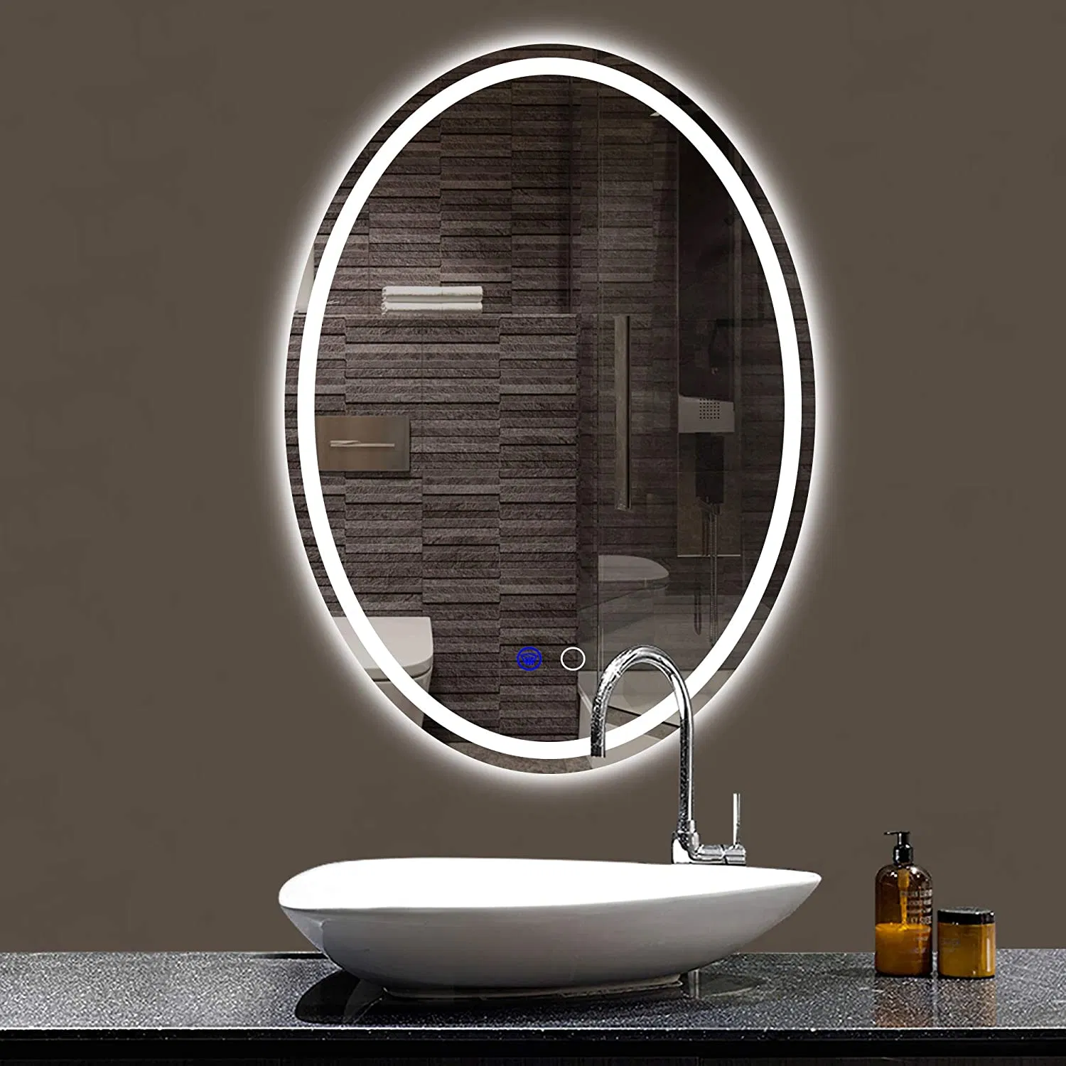 Oval Home Hotel Bathroom Decor LED Mirror Lighted Makeup Mirror Dimmable Vanity Mirror Anti-Fog Wall Mounted Mirror with Lights