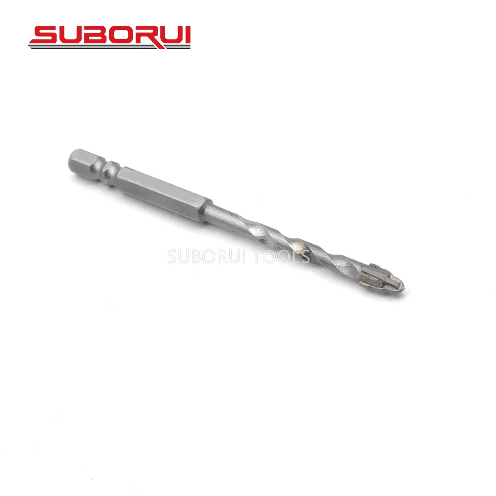 Suborui Carbide Tip Hex Shank Spiral Construction Multi Purpose Drill Bit for Masonry Concrete Brick Tile Drilling