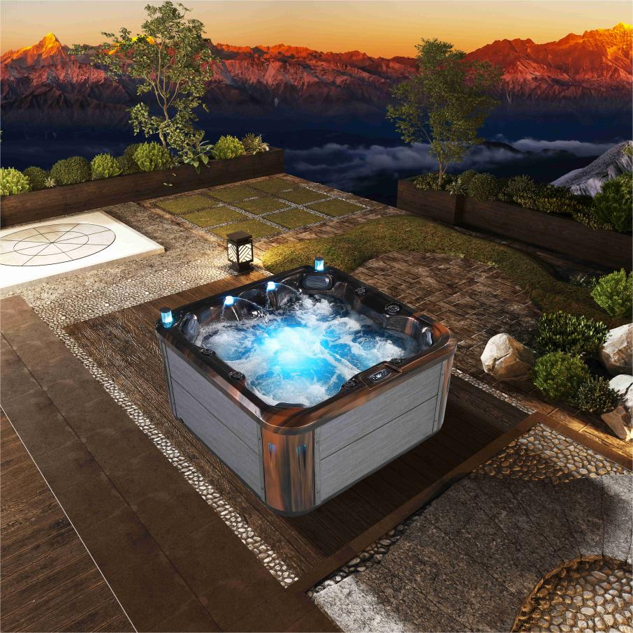 Family Share 4-6 People Gold Black Outdoor Luxury Garden Hot Tub with Hydro Jacuzzis
