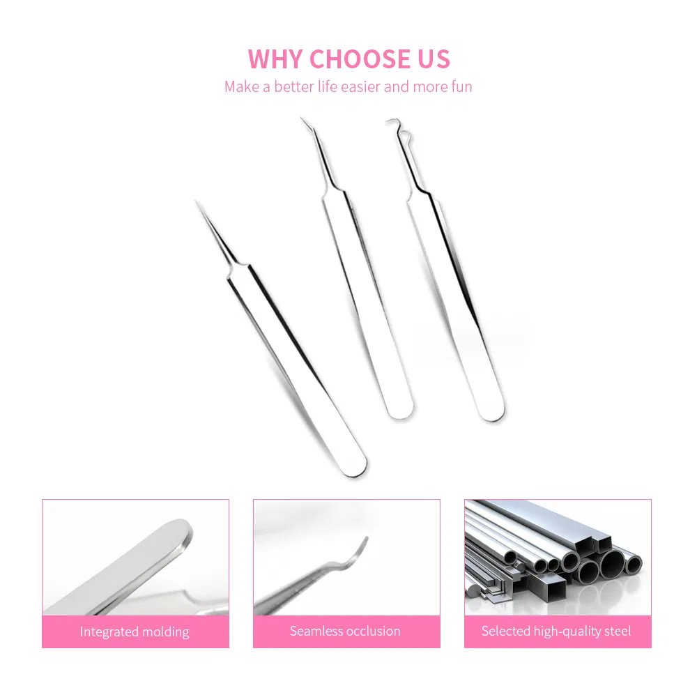 Pointed Tip Stainless Steel Multipurpose Eyelash Extension Tweezers Set