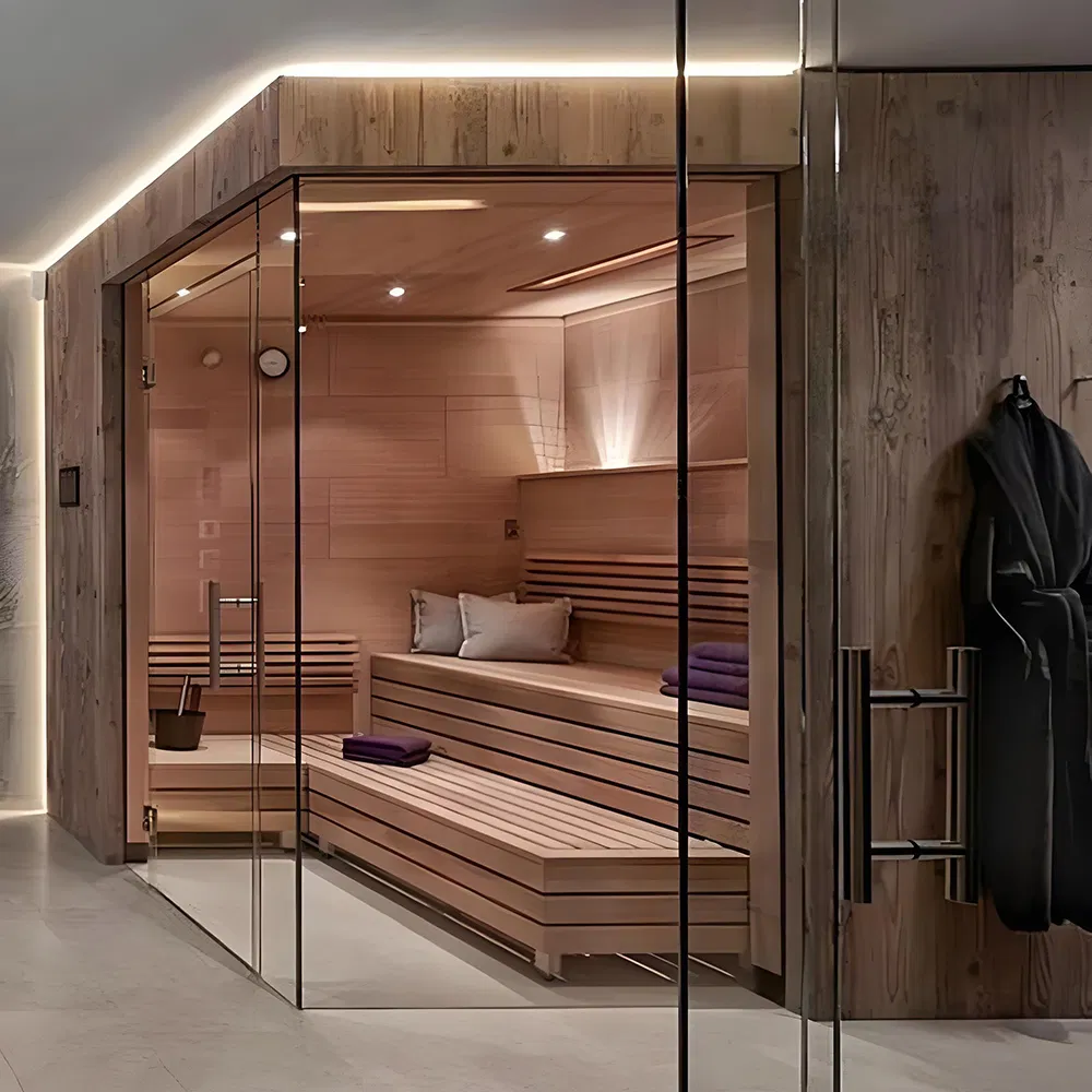 Квадратная сауна для дома с электроподогревом