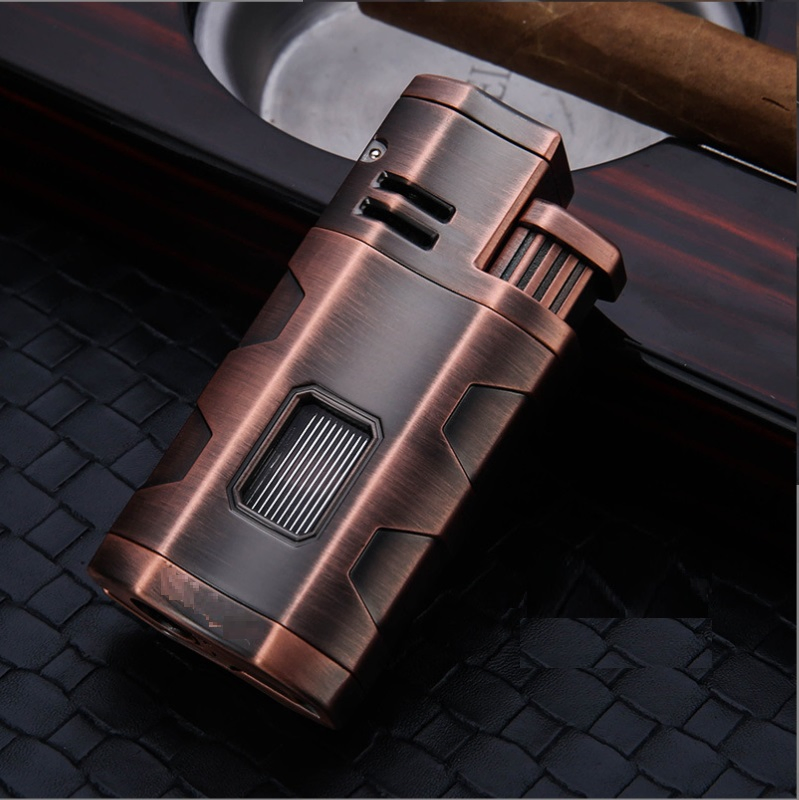 Hot Sell Cigar Cigarette Lighter Strong Windproof Three Fires Torch Lighter with Cigar Punch