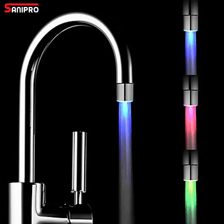 Sanipro Smart LED Temperature Sensitive 3-Color Light-up Kitchen Bathroom Basin Water Saving Faucet Aerator Tap Nozzle Head