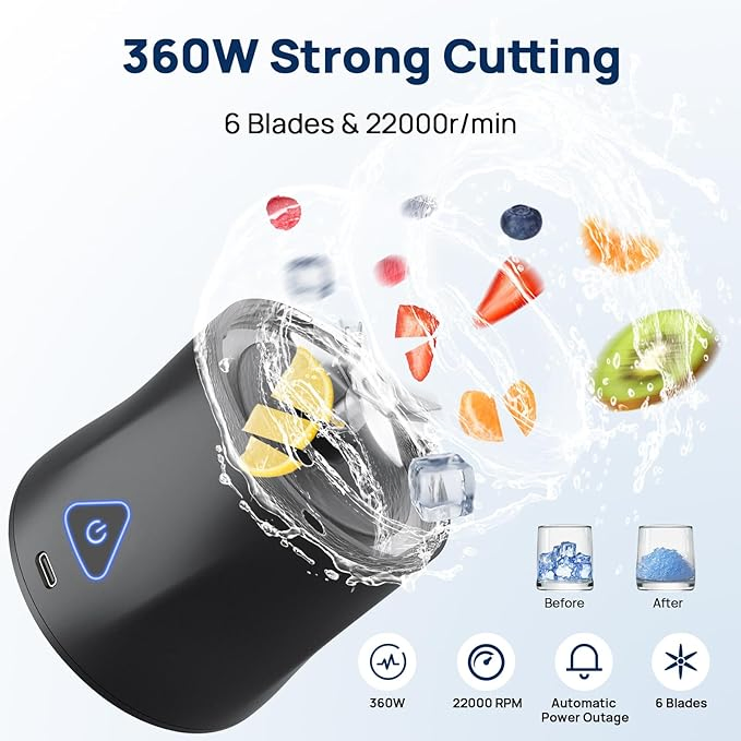 2025 High Power 360W Rechargeable Juicer Mini Blender Portable Blender Electric Smoothies Juicer Cup and Manual Protein Shaker