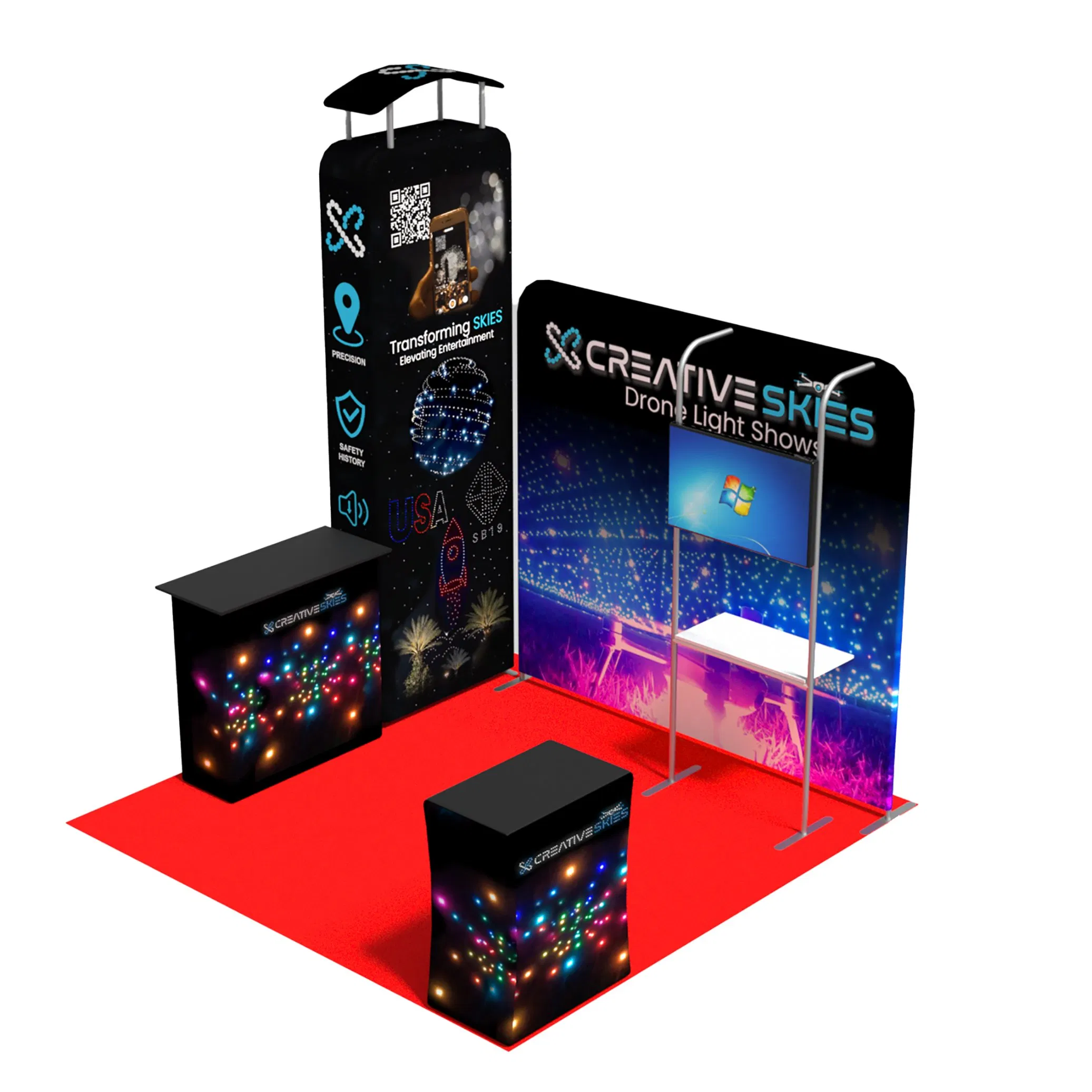 Trade Show Exhibition Booth System Fabric Backwall and Counter Displays Pop up Stand Table