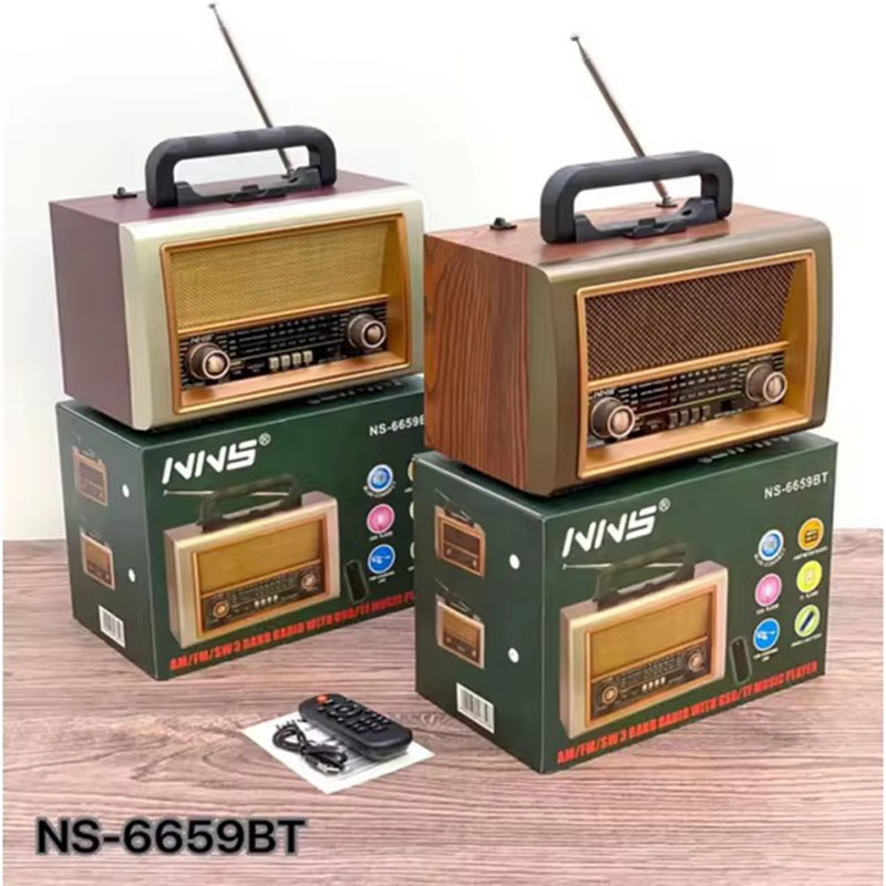 Ретро радио NS-6659BT с Bluetooth, деревянный корпус